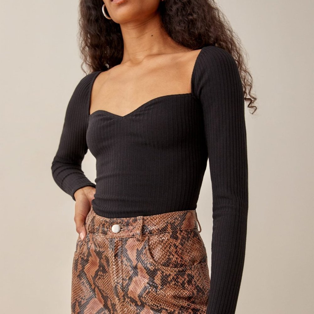 Reformation October Knit Top Black